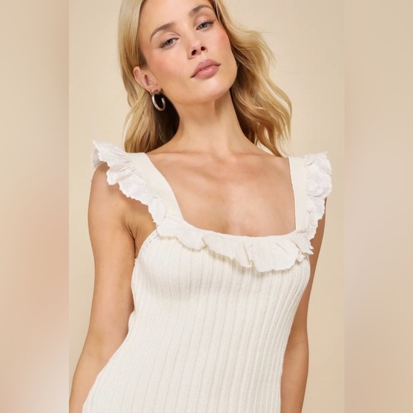 NWT Lulus Sweet Always Ivory Ribbed Ruffled Sleeveless Sweater Mini Dress - Picture 4 of 4